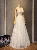 Elegant White Straps Floral Long Prom Dress Party Dress HZ1023