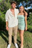 Mint Green Spaghetti Straps Ruched Mini Cocktail Dress HZ1023