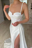 White Spaghetti-Straps Mermaid Prom Dress With Ruffles HZ1023
