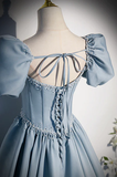 Beautiful Satin Beaded Short Sleeves Formal Gown, Long A-Line Prom Dress Party Dresses HZ1023