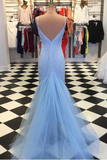 Sparkly Open Back V Neck Spaghetti Straps With Prom Dress HZ1023