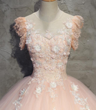 Eelgant Pink Round Neckline Prom Dress, Pink Sweet 16 Dresses HZ1023