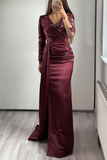 V-Neck Long Sleeves Ruffle Mermaid Prom Dress With Lace Appliques HZ1023