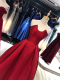 Dark Red Satin Floor Length Party Gown, Prom Dress Elegant Evening Dress HZ1023