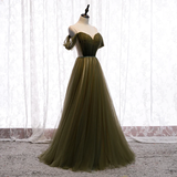 Off Shoulder Tulle Sweetheart Floor Length Long Party Dress, A-Line Wedding Party Dresses Prom dress HZ1023