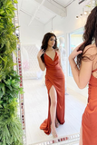 Spaghetti-Straps Mermaid V-Neck Prom Dress With Split Online HZ1023
