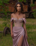 Off-the-Shoulder Beadings Sweetheart Mermaid Prom Dress Split HZ1023