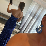 Royal Blue Strapless Mermaid Prom Dress Split With Sequins HZ1023