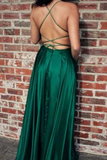 Simple White Scoop High Slit Satin Prom Dresses, Long Cheap Prom Gowns HZ1023