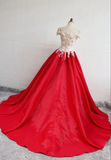 Beautiful Red Stain Off Shoulder Floor Length Party Dress With Applique, Party Dress HZ1023