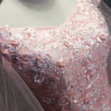 Pink Cap Sleeves Ball Gown Tulle With Lace Sweet 16 Dresses, Long Quinceanera Dresses HZ1023