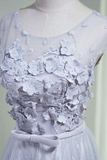Grey A-Line Tulle Long Prom Dress, Party Dress Grey Bridesmaid Dress HZ1023
