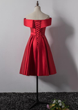 Cute Red Satin Off Shoulder Homecoming Dress, Red Homecoming Dress HZ1023