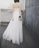 Elegant White Straps Floral Long Prom Dress Party Dress HZ1023