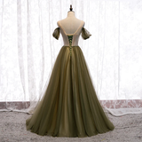 Off Shoulder Tulle Sweetheart Floor Length Long Party Dress, A-Line Wedding Party Dresses Prom dress HZ1023