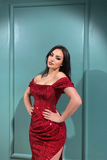 Burgundy Split Mermaid Prom Dress With Detachable Ruffles HZ1023