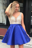 Red Beaded Satin Homecoming Dresses With Pocket Short Prom Dresses HZ1023