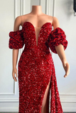 Sweetheart Bubble Sleeves Mermaid Prom Dress With Split HZ1023