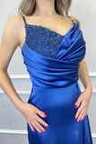 Spaghetti-Straps Beadings Long Mermaid Prom Dress Split With Ruffles HZ1023