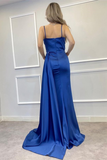 Spaghetti-Straps Beadings Long Mermaid Prom Dress Split With Ruffles HZ1023