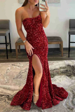 Blue sequin long prom dress mermaid evening dresses HZ1023