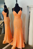 Pink Sequin V-Neck Side Slit Mermaid Long Formal Dress HZ1023