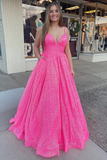 Pink Sequin Empire Long Prom Dress HZ1023