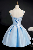 Glitter Blue Straps Lace-Up Short Party Dress HZ1023