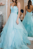 V-neck A-line Sparkly Long Prom Dresses HZ1023
