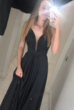 Simple V Neck Yellow Long Prom Dress with Slit HZ1023
