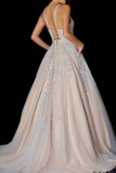 Elegant Glitter Floral Lace Spaghetti Straps Floor-Length Prom Dress HZ1023