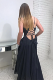 Simple V Neck Yellow Long Prom Dress with Slit HZ1023