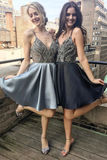 Backless Spaghetti Straps Rhinestone Short Homecoming Dress HZ1023