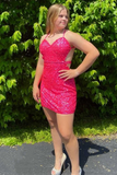 Blue Sequined Sweetheart Backless Mini Party Dress HZ1023