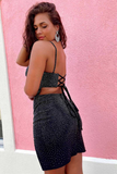 Royal Blue Beaded Lace-Up Mini Cocktail Dress with Slit HZ1023