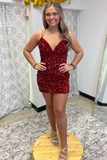 Sequin Spaghetti Straps Lace-Up Bodycon Homecoming Dress HZ1023