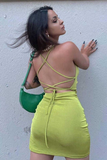 Red Cowl-Neck Lace-Up Bodycon Short Party Dress with Slit HZ1023