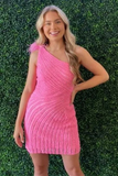 Aqua One-Shoulder Bodycon Mini Homecoming Dress HZ1023