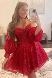 A-Line Ivory Sweetheart Puff Sleeve Short Party Dress HZ1023