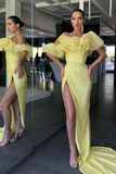 Stunning Daffodil Off-the-Shoulder Mermaid Prom Dress Long Split Sequins HZ1023