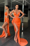 Orange Sweetheart Mermaid evening Dress Long With Split HZ1023