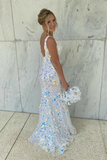 White colorful shiny elegant exquisite sequins sexy v neck long side beading mermaid slim fit floor length train prom dress evening gown party dress HZ1023