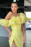 Stunning Daffodil Off-the-Shoulder Mermaid Prom Dress Long Split Sequins HZ1023
