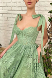 Sage Green Tea Length Lace Corset Wedding Guest Dress Prom Dress HZ1023