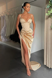 SEXY V-NECK HIGH-SPLIT MERMAID RUCHED LONG PROM DRESS HZ1023
