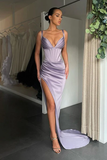 SEXY V-NECK HIGH-SPLIT MERMAID RUCHED LONG PROM DRESS HZ1023