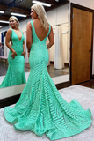 Deep V Neck Sequin Mermaid Prom Dress HZ1023