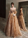 Off The Shoulder Sequin Newest Long Prom Dresses, Wedding Guest Dresses, Fashion Wedding Dresses HZ1023