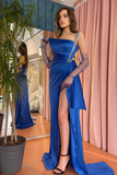 Elegant Royal Blue One Shoulder Long Prom Dresses With Glitter HZ1023