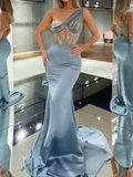Party One-Shoulder Asymmetric Sequined Embroidered Split-Joint Maxi Dresses HZ1023